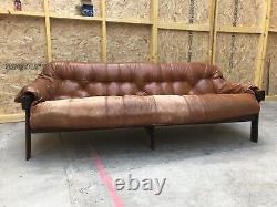 Vintage Brazilian Percival Lafer tan leather sofa 1970s