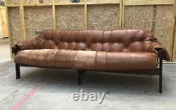 Vintage Brazilian Percival Lafer tan leather sofa 1970s