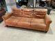 Vintage Brown Leather Sofa with Studs Reasonable Condition