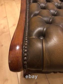 Vintage Brown leather Chesterfield Saddle Stool Studded Footstool Antique Tan