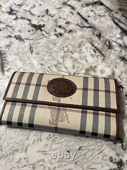 Vintage Burberry Check Tan Leather Continental Wallet Clutch 90s Burberrys
