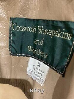 Vintage COTSWOLD Sheepskin Genuine Leather Tan Flying Coat Jacket UK 14 80s 90s