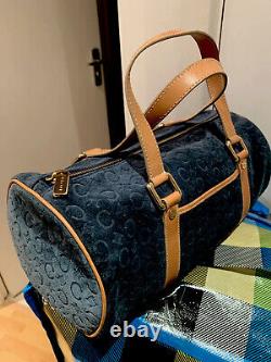 Vintage Celine Cylinder Blue/tan Suede Leather Handbag