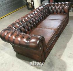 Vintage Chesterfield Antique Saddle Tan Leather 3 Seater Sofa