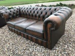 Vintage Chesterfield Antique Saddle Tan Leather 3 Seater Sofa