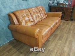 Vintage Chesterfield Distressed Tan Brown Leather Club Sofa 3 Seater