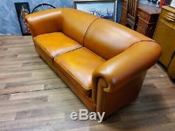 Vintage Chesterfield Tan Leather Ranch Cottage Sprinvale Sofa