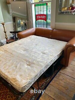 Vintage Chesterfield Tan Leather Sofa Bed