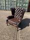 Vintage Chesterfield Wing Back Chair Leather Tan Office Man Cave Pub