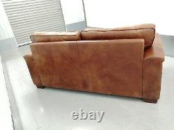 Vintage Chunky Timothy Oulton, Halo Tan Leather Sofa, Settee, Retro, Distressed