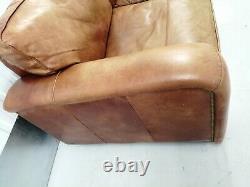 Vintage Chunky Timothy Oulton, Halo Tan Leather Sofa, Settee, Retro, Distressed