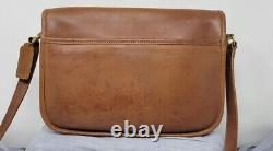 Vintage Coach Tan Leather Crossbody Saddle Bag With Brass Hardware