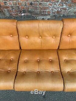 Vintage Continental Tan Brown Leather 3-seater Settee Vintage Leather Sofa