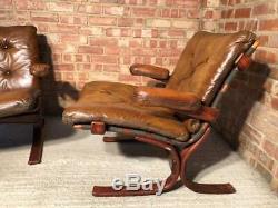 Vintage Danish 1970 Tan Pair of Armchairs Leather with Bentwood Frame