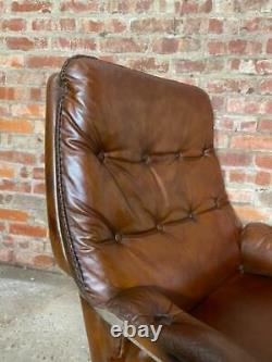 Vintage Danish 1970 Tan coloured Swivel Leather Desk Chair