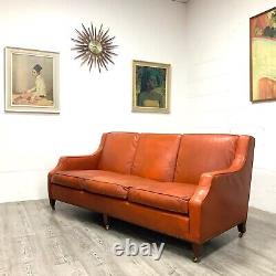 Vintage Danish Cognac Tan Leather Lounge Sofa Settee