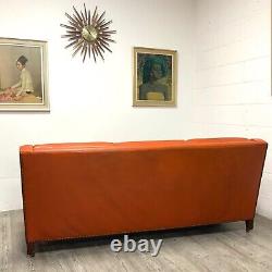Vintage Danish Cognac Tan Leather Lounge Sofa Settee