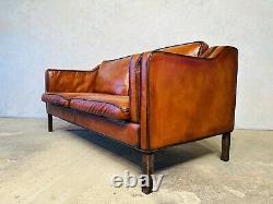 Vintage Danish Hurup 70 s Mid Century Patinated Tan Two Seater Leather Sofa