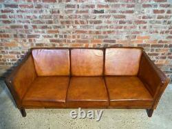 Vintage Danish Leather Tan Coloured Three Seater Borge Mogensen Style