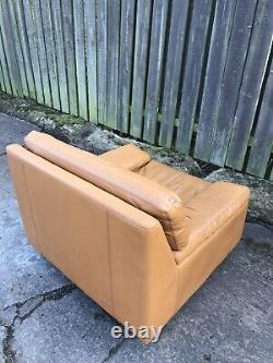 Vintage Danish Mid Century Leather Chair Mustard Yellow Tan Leather Chair 1970s
