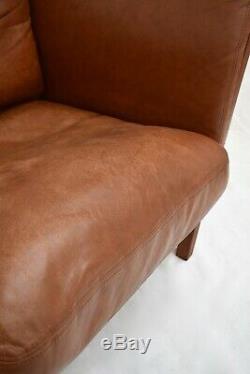 Vintage Danish Skalma Tan Brown Leather Armchair Club Chair Midcentury 1970s