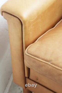 Vintage Danish Tan Leather 1960s Three Seater Sofa Midcentury