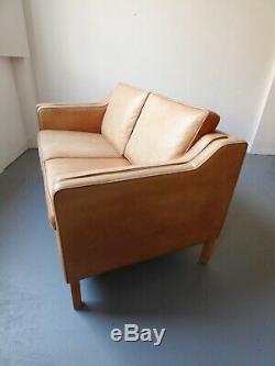 Vintage Danish tan leather 2 seater sofa couch