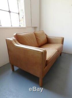 Vintage Danish tan leather 2 seater sofa couch