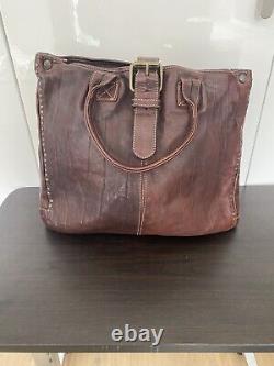 Vintage Dark Tan Quality Leather Jigsaw Tote Handbag