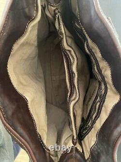 Vintage Dark Tan Quality Leather Jigsaw Tote Handbag