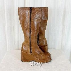 Vintage Destroy 90s Leather Patchwork Boots Tan Uk Size 5 Eu 38