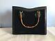 Vintage Diana Gucci black Tan Brown leather, suede bamboo handle tote hand bag