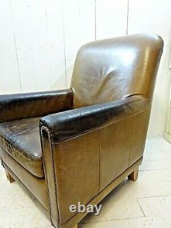Vintage Distressed Tan Leather Lounge Armchair
