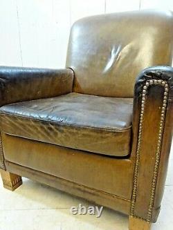 Vintage Distressed Tan Leather Lounge Armchair