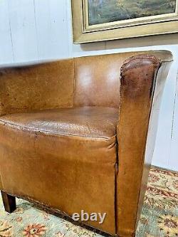 Vintage Distressed Tan Leather Tub chair