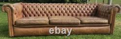 Vintage Distressed Tan Pegasus Leather 4 Seater Chesterfield Sofa
