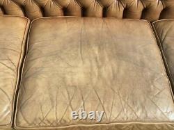 Vintage Distressed Tan Pegasus Leather 4 Seater Chesterfield Sofa