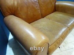 Vintage Distressed Two Seater Sofa in Tan Leather