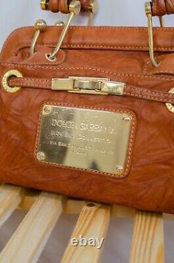Vintage Dolce And Gabbana D&G Distressed Leather Luggage Tan Color Bag