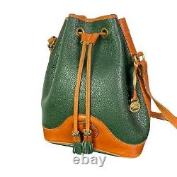 Vintage Dooney & Bourke Bag All Weather AWL Leather Green/Tan Bucket Drawstring