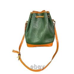 Vintage Dooney & Bourke Bag All Weather AWL Leather Green/Tan Bucket Drawstring