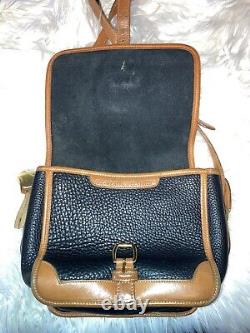 Vintage Dooney & Bourke Black & Tan Pebbled Leather Big Duck Saddle Crossbody