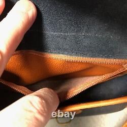 Vintage Dooney & Bourke Cross Body Bag Navy Pebbled Leather Tan Trim Saddle