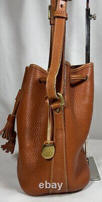 Vintage Dooney & Bourke Pebbled Leather Natural Tan Drawstring Bucket Bag