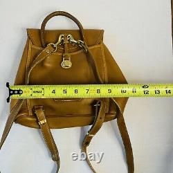 Vintage Dooney & Bourke Tan Leather Backpack Purse Brass Hardware- AUTHENTIC Bag