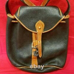 Vintage Dooney and Bourke Black & Tan Pebbled Leather Drawstring Backpack Purse
