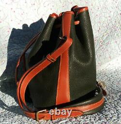 Vintage Dooney and Bourke Drawstring Bucket Shoulder Bag Green / Tan U. S. A