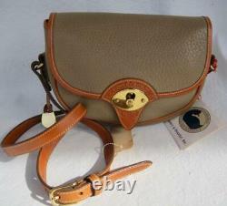 Vintage Dooney and Bourke Taupe Tan Cavalry Leather Med Shoulder Bag Cross Body