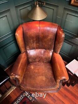 Vintage Dutch Leather Wingback Armchair