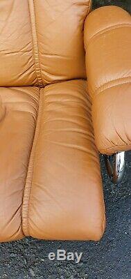 Vintage Ekornes Stressless Brown Tan Leather Reclining Armchair Swivel Chair